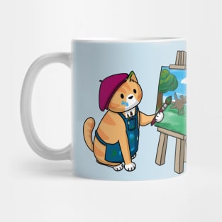 Cat artist easel beret Mug